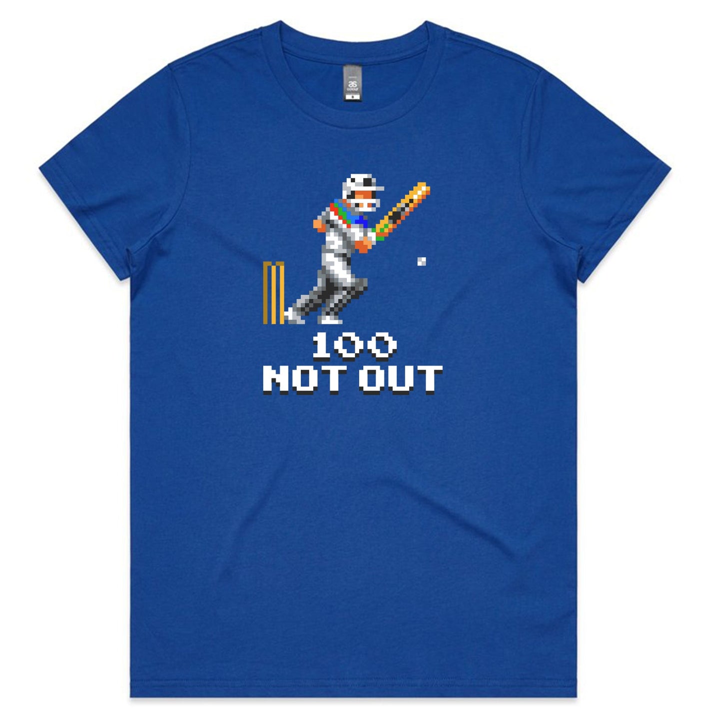 100 Not Out cricket blue t-shirt womens