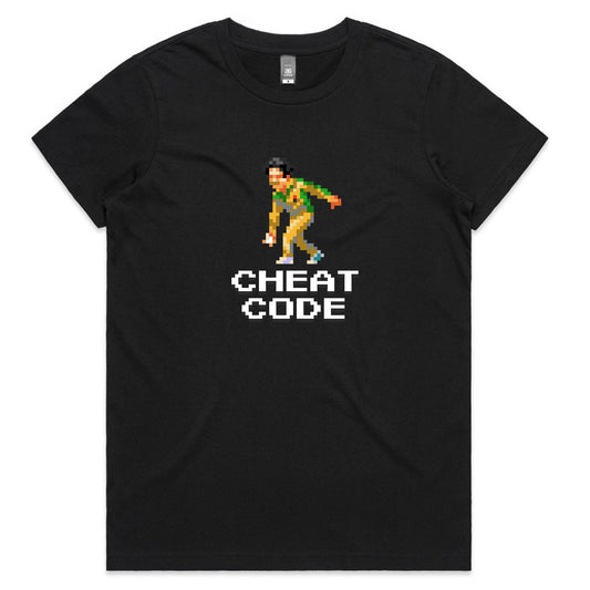 Cheat Code cricket black t-shirt womens