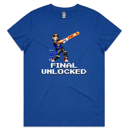Final Unlocked cricket blue t-shirt womens