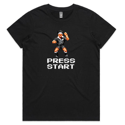 Press Start rugby black t-shirt womens