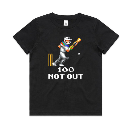 100 Not Out cricket black t-shirt kids