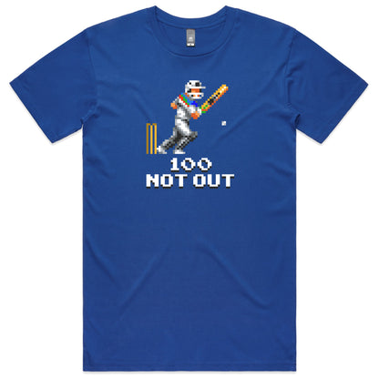 100 Not Out cricket blue t-shirt mens