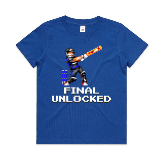 Final Unlocked cricket blue t-shirt kids