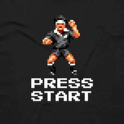 Press Start rugby black t-shirt design